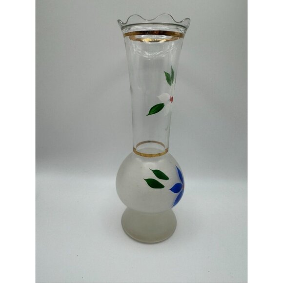 Bartlett Collins Frosted Hand Painted Gay Fad Vase 9"H x 3"Diam. Blue & white - Picture 6 of 8